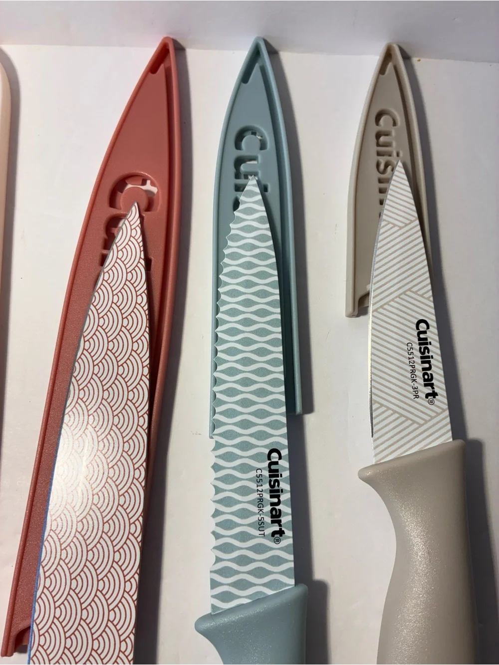 NEW Cuisinart Advantage 10 Pc Ceramic Coated Knife Set w/ Blade Guards Pastel Co